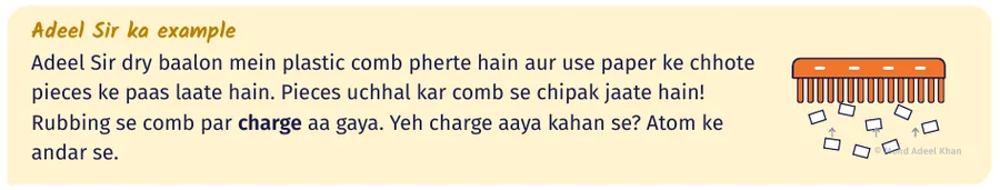 From the book: Adeel Sir ka example box about a comb and bits of paper